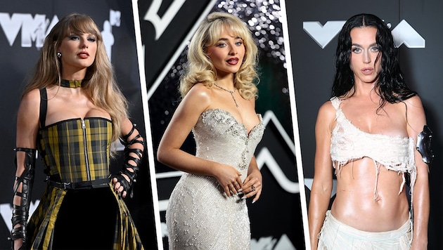 Taylor Swift, Sabrina Carpenter und Katy Perry sorgten bei den VMAs mit ihren Styles für großes Aufsehen. (Bild: AFP/GETTY IMAGES/Catherine Powell, Getty Images via AFP/Dimitrios Kambouris, Getty Images via AFP/Noam Galai)