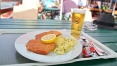 Da läuft einem das Wasser im Mund zusammen! Ein Wiener Schnitzel vom Schwein mit Kartoffelsalat und dazu ein kühles Bier trifft den Geschmack zahlreicher Österreicher. (Bild: Birbaumer Christof)