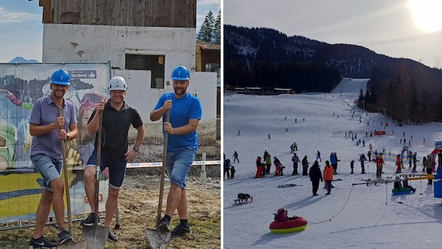 The enthusiasts at the ground-breaking ceremony for the snowmaking system: Markus Panzl, Sebastian Kröll, Martin Mairhofer (Bild: zVg)