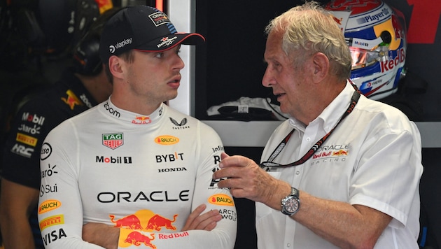 Max Verstappen (left) and Helmut Marko are currently at a loss. (Bild: AFP/APA/Andrej ISAKOVIC)