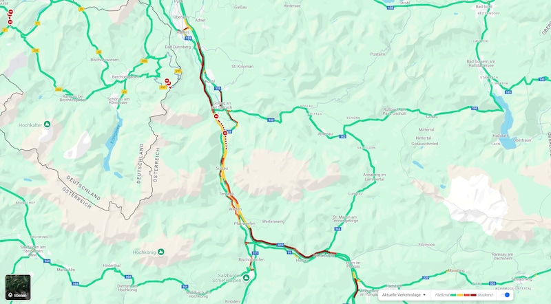 The traffic situation on Thursday afternoon (Bild: Google Maps)