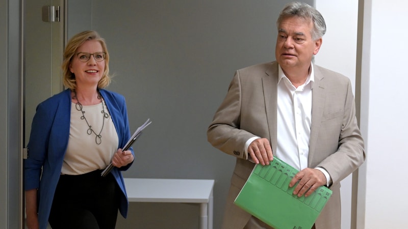 Climate Protection Minister Leonore Gewessler and Vice-Chancellor Werner Kogler (both Greens) (Bild: APA/ROLAND SCHLAGER)