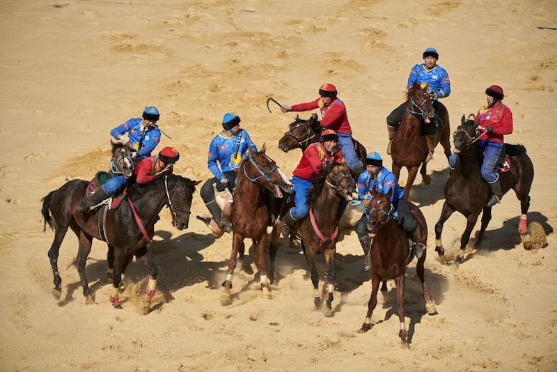 Kasachstan (blau) gewann die Medaillenwertung überlegen. (Bild: World Nomad Games)