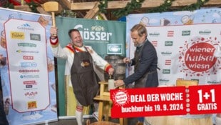 von links: Johann Pittermann, Geschäftsführer der Wiener Kaiser Wiesn und Bernhard Mitteröcker, Verkaufsdirektor „Gösser Gastronomie Region Ost“ (Bild: Wiener Kaiser Wiesn/Bubu Dujmic)