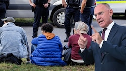 Innenminister Gerhard Karner (ÖVP) kündigt massiven Widerstand gegen die angekündigten Zurückweisungen von Migranten an den deutschen Grenzen an. (Bild: Krone KREATIV/APA, AFP/DPA)