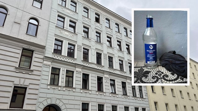 Young man died in shared flat in Vienna-Favoriten after fatal blow with this vodka bottle (Bild: Krone KREATIV/Zwefo, zVg)