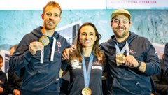 Olympiasieger: Lukas Mähr, Lara Vadlau, Valentin Bontus (v. li.)
