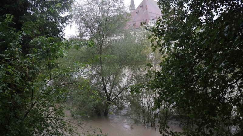 The river has already burst its banks in Steyr too (Bild: Scharinger Daniel/Pressefoto Scharinger © Daniel Scharinger)