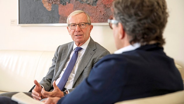 Salzburgs Landeshauptmann Wilfried Haslauer im Gespräch mit Chefredakteur Claus Pándi. (Bild: Tröster Andreas/ANDREAS TROESTER)