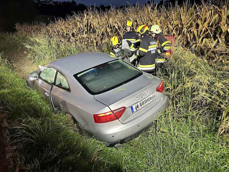 Das Fahrzeug landete im Straßengraben. (Bild: Freiwillige Feuerwehr Dirnbach)