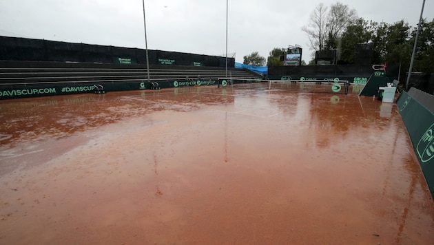 The Bad Waltersdorf Sportaktivpark is also struggling with the storm. (Bild: GEPA/GEPA pictures)