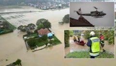 Die Wassermassen im Land sind großteils zurückgegangen. Der Wiederaufbau wird nun zum Kraftakt nach der verheerenden Katastrophe in Niederösterreich. (Bild: APA/Helmut Fohringer, DOKU-NÖ/BMLV/DANIEL TRIPPOLT, Krone KREATIV)