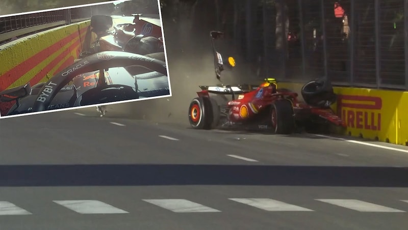 Carlos Sainz and Sergio Perez collided shortly before the end of the race. (Bild: Screenshot ServusTV)