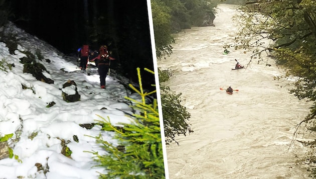 The footage from Sunday causes horror. (Bild: Krone KREATIV/Bergrettung Gesäuse, FF Palfau)