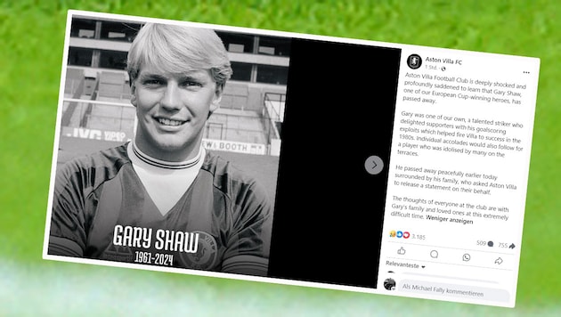 Aston Villa mourn the loss of European Cup hero Gary Shaw. (Bild: Facebook.com/Aston Villa FC)