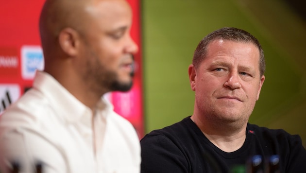 Max Eberl (r.) hatte anfangs Zweifel, ob Vincent Kompany die richtige Wahl sei. (Bild: GEPA/GEPA pictures)