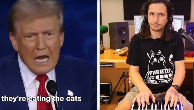 In the video for the song (see below), the artist plays excerpts from the TV duel between Donald Trump and Kamala Harris. (Bild: YouTube.com/The Kiffness)