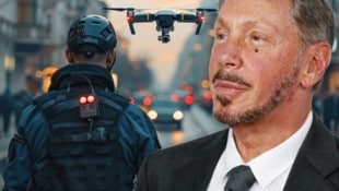 Laut Larry Ellison stehen wir kurz vor einer neuen Ära der Massenüberwachung durch KI. (Bild: Krone KREATIV/APA/Getty Images via AFP/GETTY IMAGES/Phillip, Jam – stock.adobe.com (KI-generiert))