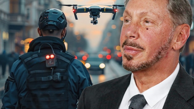 According to Larry Ellison, we are on the brink of a new era of mass surveillance through AI. (Bild: Krone KREATIV/APA/Getty Images via AFP/GETTY IMAGES/Phillip, Jam – stock.adobe.com (KI-generiert))