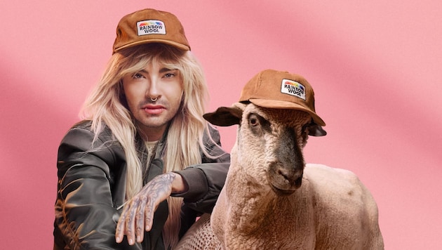 Bill Kaulitz and a gay sheep (Bild: Rainbow Wool)