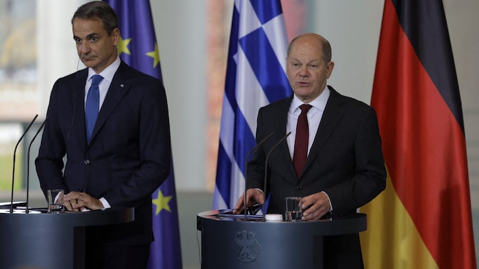 Zurzeit keine besten Freunde: Griechenlands Premier Kyriakos Mitsotakis (li.) und Deutschlands Bundeskanzler Olaf Scholz 