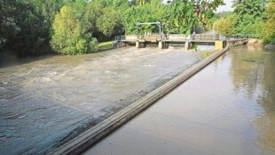 Der Wasserstand der Leitha ist weiterhin besorgniserregend hoch. (Bild: Charlotte Titz)