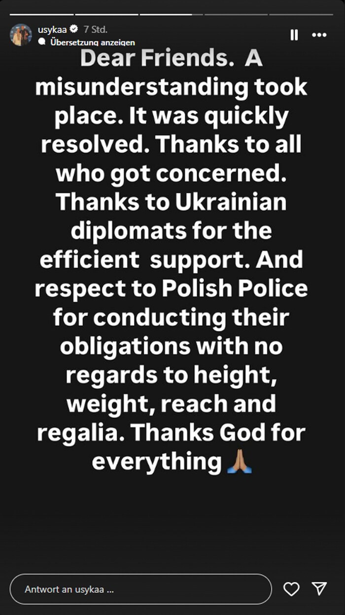 Usyk enlightened his fans via Instagram story.