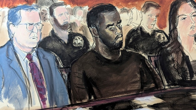 Court drawing of the trial on September 18, 2024 (Bild: AP ( via APA) Austria Presse Agentur/Elizabeth Williams)