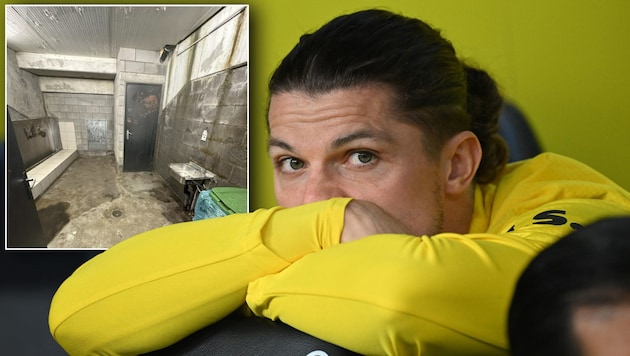 Not very inviting: the Dortmund fans were annoyed by the toilet facilities in Bruges. (Bild: GEPA/GEPA pictures)