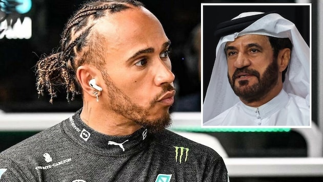 Lewis Hamilton und FIA-Boss Mohammed Ben Sulayem (Bild: AFP; APA/AFP/DOUGLAS MAGNO; APA/POOL/Giuseppe CACACE )