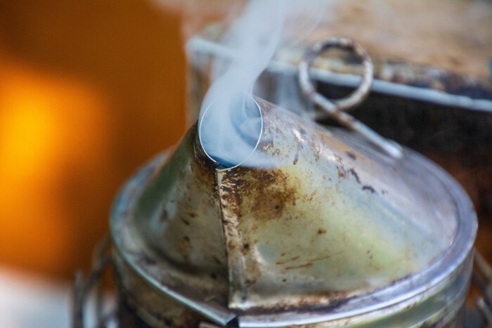 Mit dem Smoker werden die Bienen beruhigt, damit der Imker auch arbeiten kann.