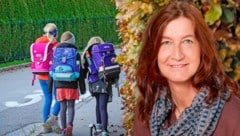 Die Kinder kommen nach dem Fußmarsch entspannter in die Schule, berichtet Direktorin Margit Mittermaier. (Bild: Krone KREATIV/Schulweg-Bild: Daniel Scharinger Direktorin: zVg)