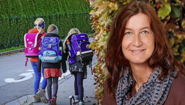 The children arrive at school more relaxed after the walk, reports principal Margit Mittermaier. (Bild: Krone KREATIV/Schulweg-Bild: Daniel Scharinger Direktorin: zVg)