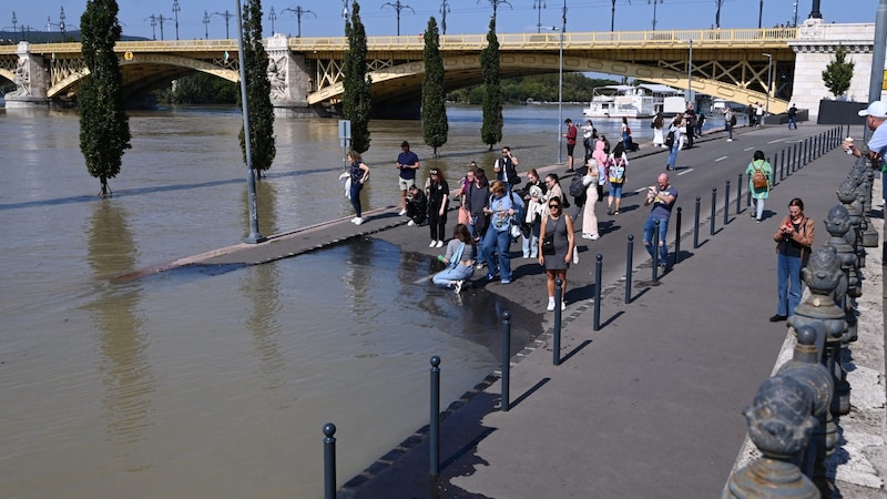 Menschen an der Donau in Budapest (Bild: AFP/Attila Kisbenedek)