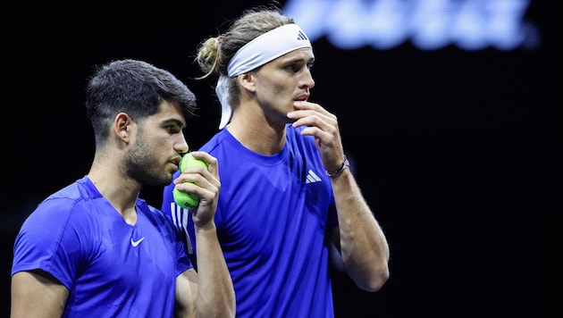 Carlos Alcaraz and Alexander Zverev lost in the doubles. (Bild: APA/AFP)