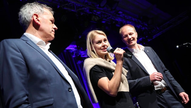 1st Deputy Mayor Georg Willi, 2nd Deputy Mayor Elisabeth Mayr and Mayor Johannes Anzengruber (from left) together form the coalition in the Caprese colors of green, red and white. It has a solid majority. (Bild: Birbaumer Christof)