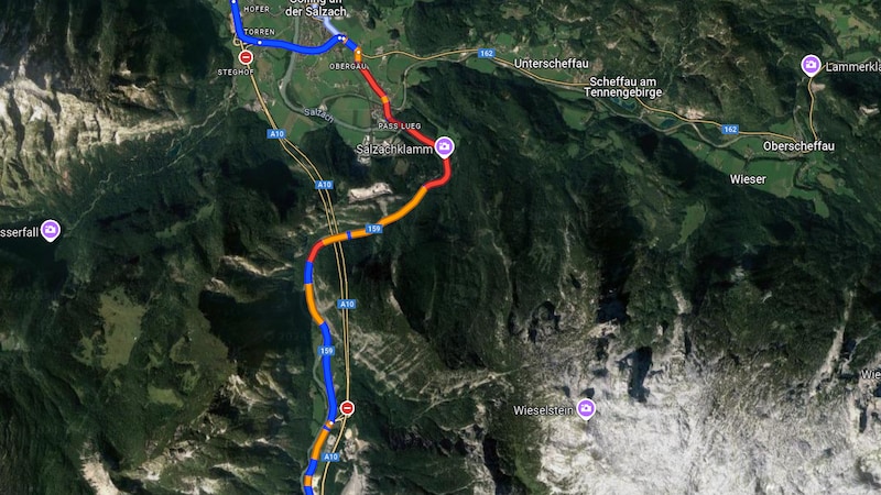 Der umgeleitete Verkehr sorgte am Nachmittag auf der B159 für Stau (Bild: Google Maps)