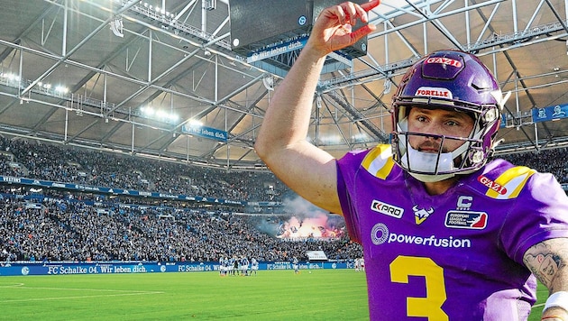 Quarterback Ben Holmes and the Vienna Vikings want to cheer in the Schalke Arena. (Bild: Krone KREATIV/SEPA.Media, Sport Moments)