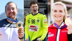 Valentin Bontus, Constantin Möstl, Victoria Hudson (von links) – wer wird Aufsteiger des Jahres? (Bild: GEPA/Sporthilfe)