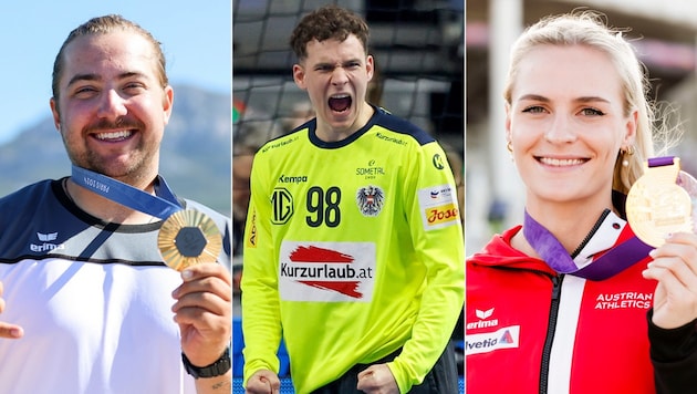 Valentin Bontus, Constantin Möstl, Kate Hudson (from left) - who will be the rising star of the year? (Bild: GEPA/Sporthilfe)