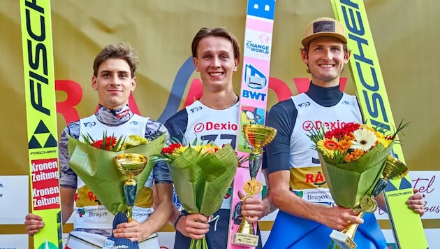 Vorarlberg's Ulrich Wohlgenannt (left) was only beaten by Pawel Wasek (center) at the Grand Prix in Rasnov. Third place went to Kevin Bickner (r.) (Bild: zVg)