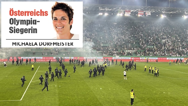 Michaela Dorfmeister schreibt in ihrer Kolumne über die Derby-Randale. (Bild: APA/EDGAR SCHÜTZ)