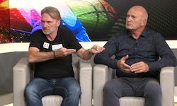 Austria-Legende Andi Ogris und Rapid-Ikone Kurt Garger im „Krone“-Studio.