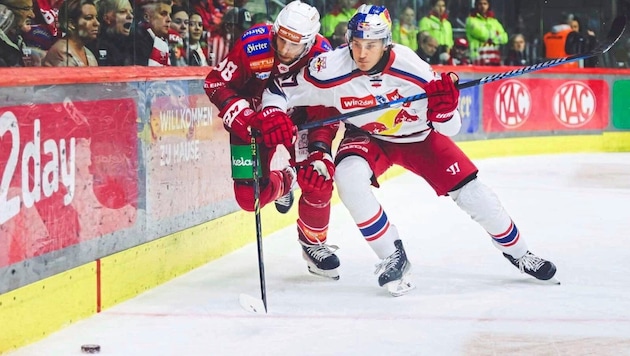 Satisfied with the start, but hoping for an improvement: ice cop Philipp Wimmer (right). (Bild: GEPA/GEPA pictures)