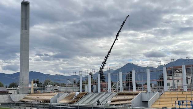 Das neue Lustenauer Stadion nimmt Form an. (Bild: Dietmar Hofer)