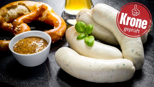 Can white sausages from Austrian supermarkets be convincing? We have tested it for you! (Bild: Stock Adobe, Krone KREATIV)