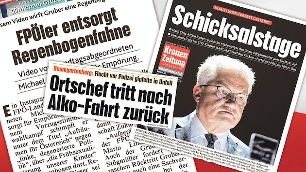 Fehltritte von Politikern machten in den letzten Wochen Schlagzeilen – auch in der „Krone“. (Bild: Krone KREATIV/Kronen Zeitung)