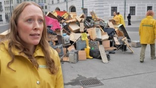 Greenpeace-Protest für mehr Klimaschutz (Bild: Krone KREATIV/krone.tv)