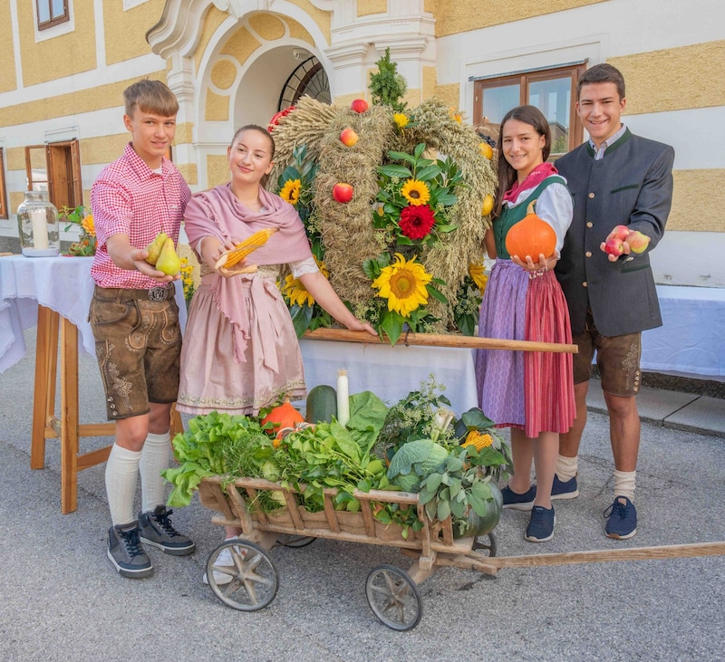 Die Landjugend zelebriert wie jedes Jahr den Erntedank – am Bild in Kirchdorf an der Krems. (Bild: Jack Haijes)