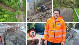 Die Unwetter bringen die Straßenerhalter an die Erschöpfungsgrenze. Am Bild der steirische Landesgeologe Franz Nöhrer. (Bild: Krone KREATIV/,Krone KREATIV)